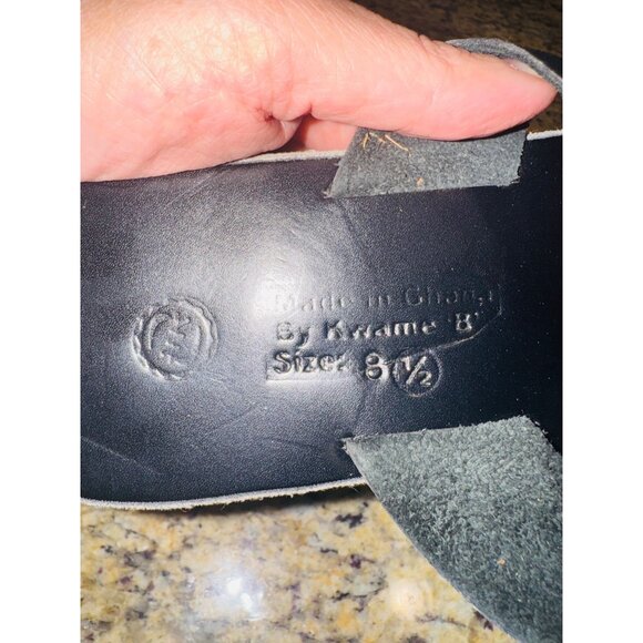 Handcrafted Leather Toe Ring Sandal Kwame B  8.5 Black Brown Sunburst Artsy Boho - Picture 5 of 11